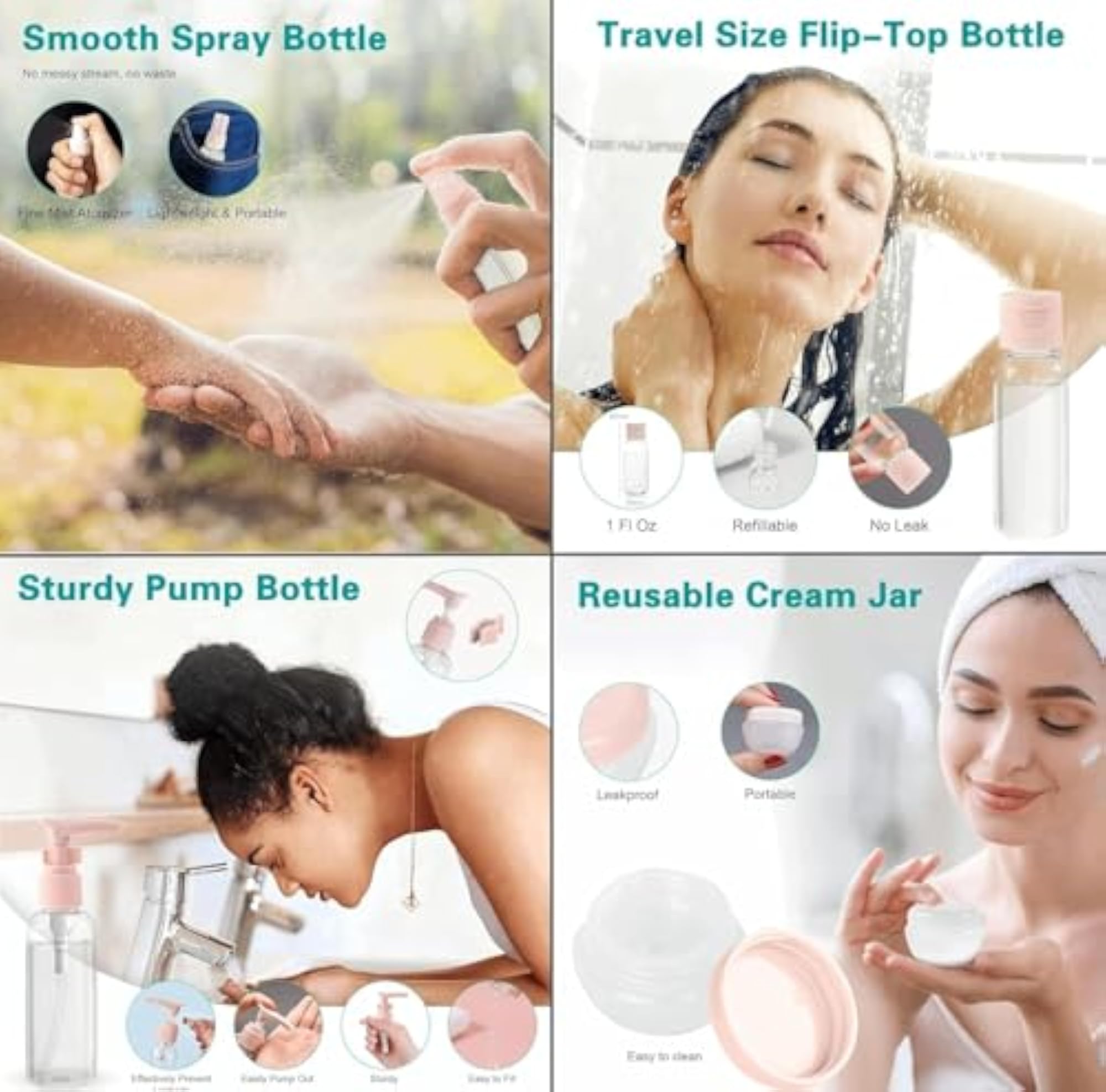 Travel Bottles Kit for Toiletries, Leak Proof Containers Set